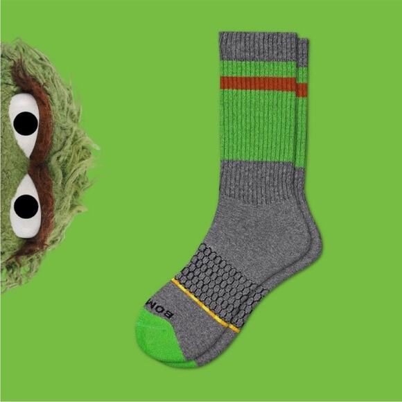Bombas X Sesame Street Oscar The Grouch Crew Socks Size Large - Picture 6 of 6
